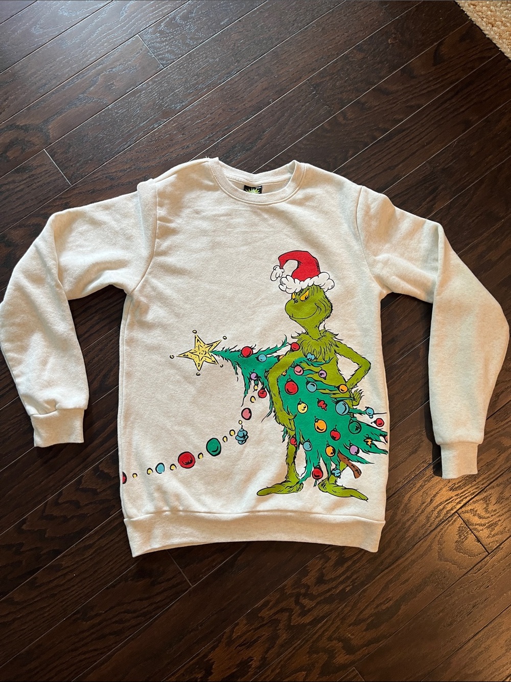 MAD Engine White Grinch Tree Graphic Sweatshirt with Red & Green Accents